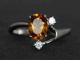 1.7ct Oval Cut Yellow Citrine Engagement Ring 14k White Gold Over Unique Trilogy