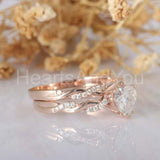 1.5ct Heart Cut Simulated Diamond Bridal Set Infinity Band 14k Rose Gold Plated