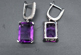 2.5ct Drop Earrings Emerald Cut Purple Amethyst Latch Back 14k White Gold Finish