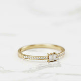 Dainty Minimalist Engagement Ring 0.7ct Baguette Cut Diamond 14k YellowGold Over