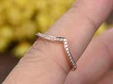 1ct Round Cut Diamond V Shaped Petite Curved Wedding Band 14k Rose Gold Finish