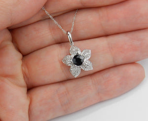 2ct Round Cut Black Diamond Floral Design Pendant 14k White Gold Finish NO CHAIN