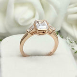 2ct Engagement Ring Emerald Cut Diamond Three Stone Design 14k YellowGold Finish