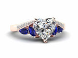 2ct Heart Cut Diamond Art Deco Sapphire Accent Engagement Ring 14k RoseGold Over