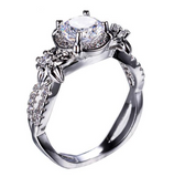 1Ct Round Cut Diamond Floral Accent Women Engagement Ring 14K White Gold Finish