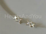 0.03ct Round Cut Moissanite Cross Star Stud Earrings 14k Yellow Gold Plated