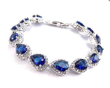 10ct Blue Sapphire Diamond Gatsby Women Gemstone Bracelet 14k White Gold Finish