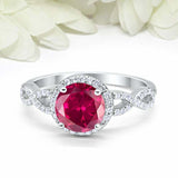 2ct Round Cut Pink Ruby Engagement Ring Twist Shank Halo 14k White Gold Finish