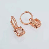 2ct Huggies Earrings Cushion Cut Peach Morganite Solitaire 14k Rose Gold Finish