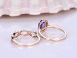 2ct Oval Blue Tanzanite Infinity Bridal Set Engagement Ring 14k RoseGold Finish