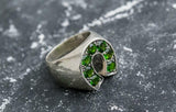 2.3ct Engagement Ring Round Cut Green Emerald Horse Shoe 14k White Gold Finish