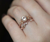 1.5ct Round Diamond Engagement Ring 14k Rose Gold Finish Floral Leaf Bridal Set