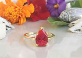 1.4ct Engagement Ring Pear Cut Pink Ruby Solitaire 14k Yellow Gold Finish