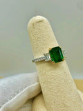 2ct Green Emerald Engagement Ring Trilogy Accent Solitaire 14k White Gold Finish