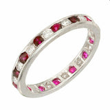 2ct Round Cut Pink Ruby Alternating Diamond Eternity Band 14k White Gold Finish