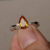 0.75ct Pear Cut Yellow Citrine Solitaire Engagement Ring 14k White Gold Finish