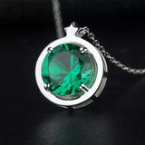 2ct Green Emerald Pendant Chain Round Cut Solitaire Stylish 14k White Gold Over