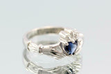 1ct Heart Cut Blue Sapphire Engagement Ring Claddagh Irish 14k White Gold Finish