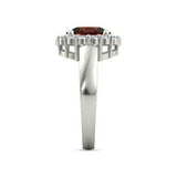 3Ct Oval Cut Red Garnet Diamond Halo Women Engagement Ring 14K White Gold Finish