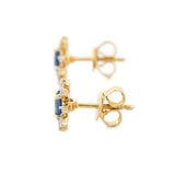 2ct Stud Earrings Oval Cut Blue Sapphire Unique Snowflake 14k Yellow Gold Finish