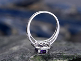 4ct Emerald Cut Purple Amethyst Double Halo Split Shank Ring 14k White Gold Over