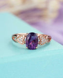 1.5ct Oval Purple Amethyst Solitaire Cluster Heart Accent Ring 14k RoseGold Over