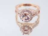 3Ct Round Cut Peach Morganite Halo Split Band Engagement Ring 14K Rose Gold Over