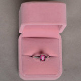 0.5ct Emerald Cut Pink Ruby Engagement Ring 14k WhiteGold Finish Bezel Solitaire