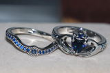 2ct Heart Blue Sapphire Engagement Ring 14k WhiteGold Finish Claddagh Bridal Set