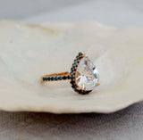 1.6ct Engagement Ring Pear Diamond Halo Solitaire with Accent 14k Rose Gold Over