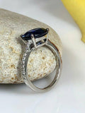 1.3ct Oval Cut Sapphire Accent Solitaire Engagement Ring 14k White Gold Finish