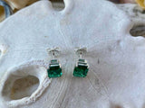 1.5ct Stud Earrings Green Emerald Cut Solitaire Design 14k White Gold Finish