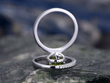 2Ct Pear Cut Green Peridot Bridal Set Halo Engagement Ring 14K White Gold Finish