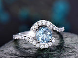 2Ct Round Cut Blue Aquamarine Swirl Twist Engagement Ring 14K White Gold Finish