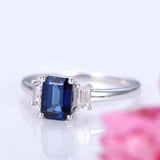 1.5ct Emerald Blue Sapphire Engagement Ring Diamond Trilogy 14k White Gold Over