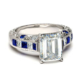 3Ct Emerald Cut Diamond Sapphire Vintage Engagement Ring 14K White Gold Finish