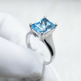 1Ct Emerald Cut Blue Topaz Diamond Solitaire Engagement Ring White Gold Finish