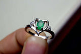 1ct Engagement Ring Oval Green Emerald Bypass Style Heart 14k White Gold Finish