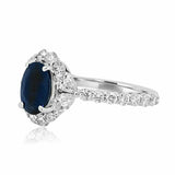 2ct Oval Cut Blue Sapphire Engagement Ring Halo Round Accent 14k White Gold Over