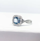 2.5Ct Round Blue Aquamarine Split Band Halo Engagement Ring 14K White Gold Over