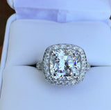 4.3ct Cushion Cut Diamond Engagement Ring Halo Statement 14k White Gold Finish