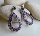 2.5ct Round Cut Purple Amethyst Diamond Halo Drop Earrings 14k White Gold Finish