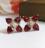 2ct Trillion Cut Simulated Red Garnet Unique Stud Earrings 14k White Gold Plated