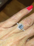 2ct Emerald Cut Diamond Round Accent Halo Engagement Ring 14k White Gold Finish