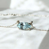 1ct Marquise Cut Blue Aquamarine Pendant with Chain Solitaire 14k WhiteGold Over