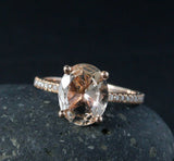 2ct Oval Cut Peach Morganite Diamond Accents Engagement Ring 14k RoseGold Finish