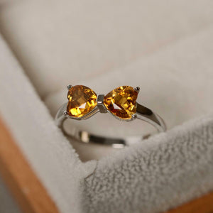 1.2ct Engagement Ring Heart Cut Yellow Citrine Bow Knot 14k White Gold Finish