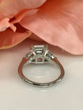 1.3ct Asscher Cut VVS1 Diamond Three Stone Engagement Ring 18k White Gold Finish