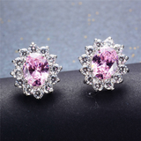 2.3ct Oval Cut Pink Sapphire Flower Solitaire Stud Earrings 14k WhiteGold Finish