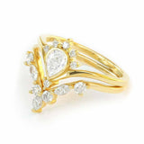 2.2ct Pear Cut Diamond Curved Chevron Crown Bridal Set Ring 14k Yellow Gold Over